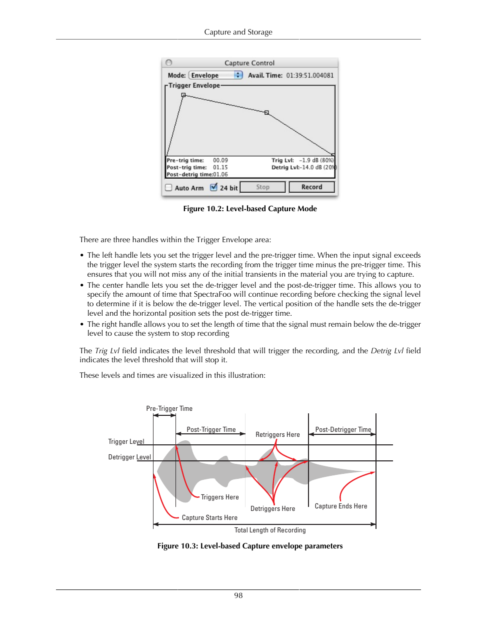 Level-based capture mode, 98 10.3. level-based capture envelope parameters | Metric Halo SpectraFoo User Manual | Page 98 / 123