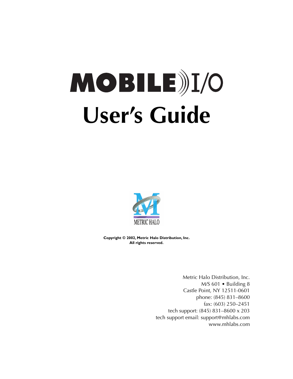 Metric Halo 2882 operating guide User Manual | 109 pages