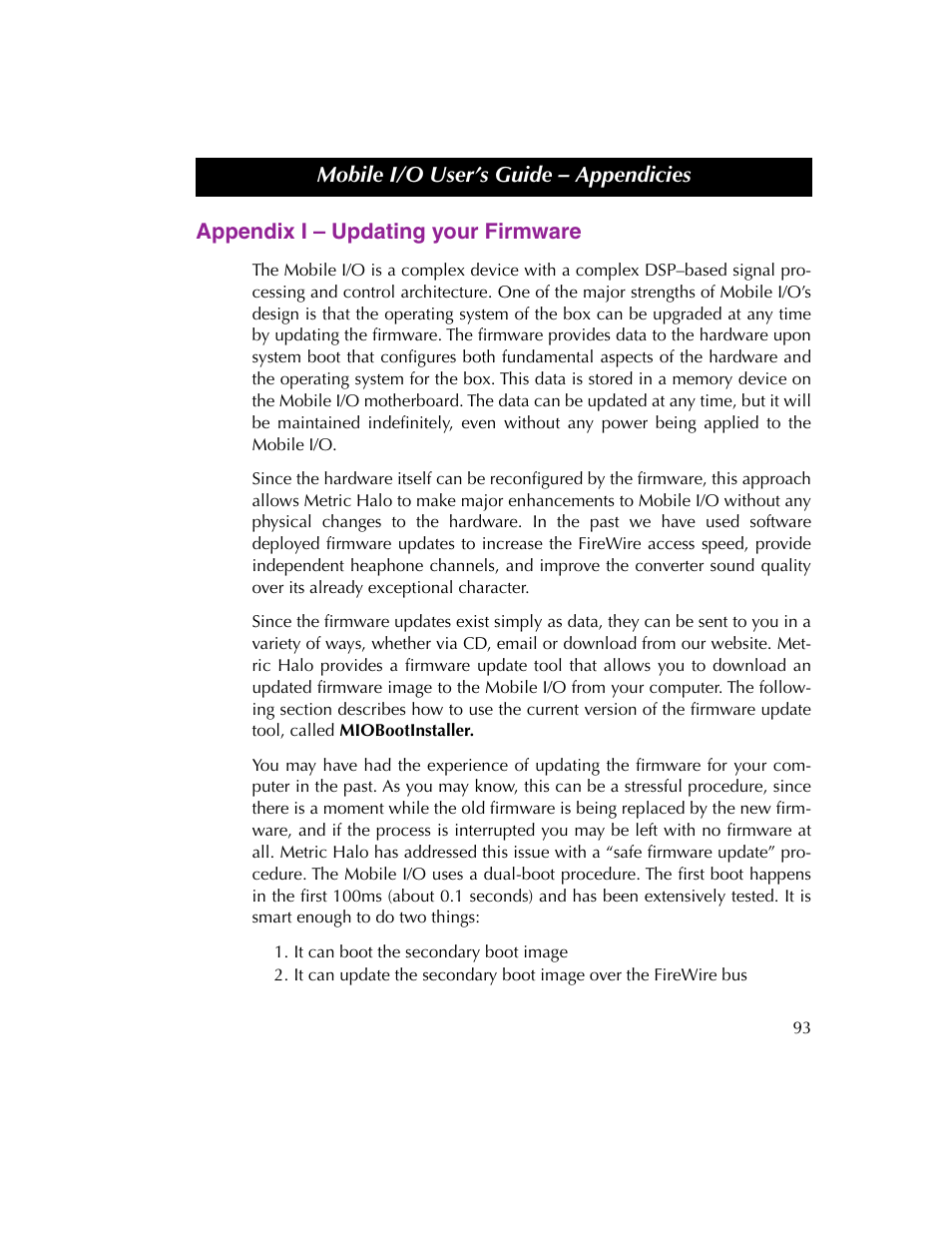Appendix i – updating your firmware | Metric Halo 2882 operating guide User Manual | Page 101 / 109
