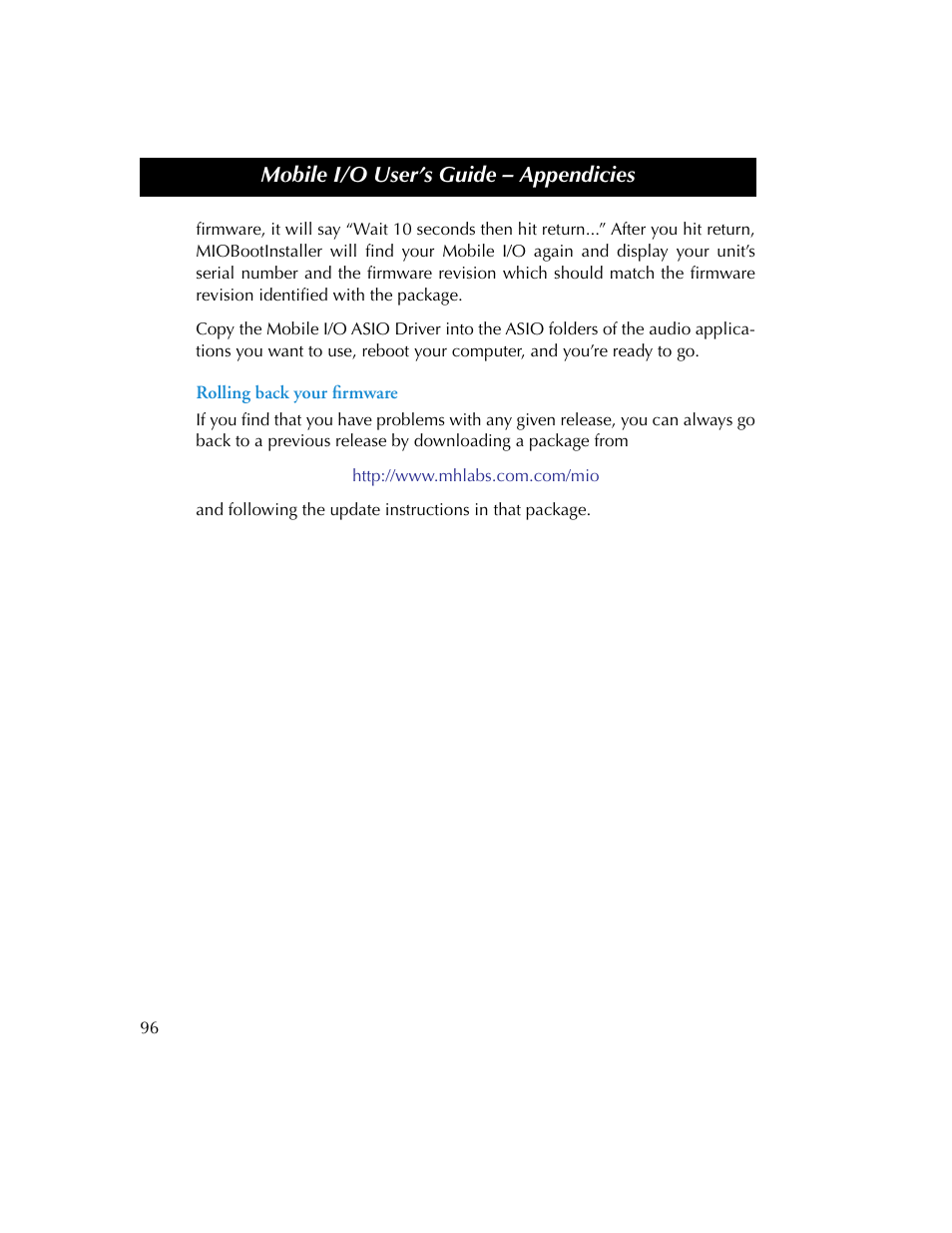 Rolling back your firmware | Metric Halo 2882 operating guide User Manual | Page 104 / 109