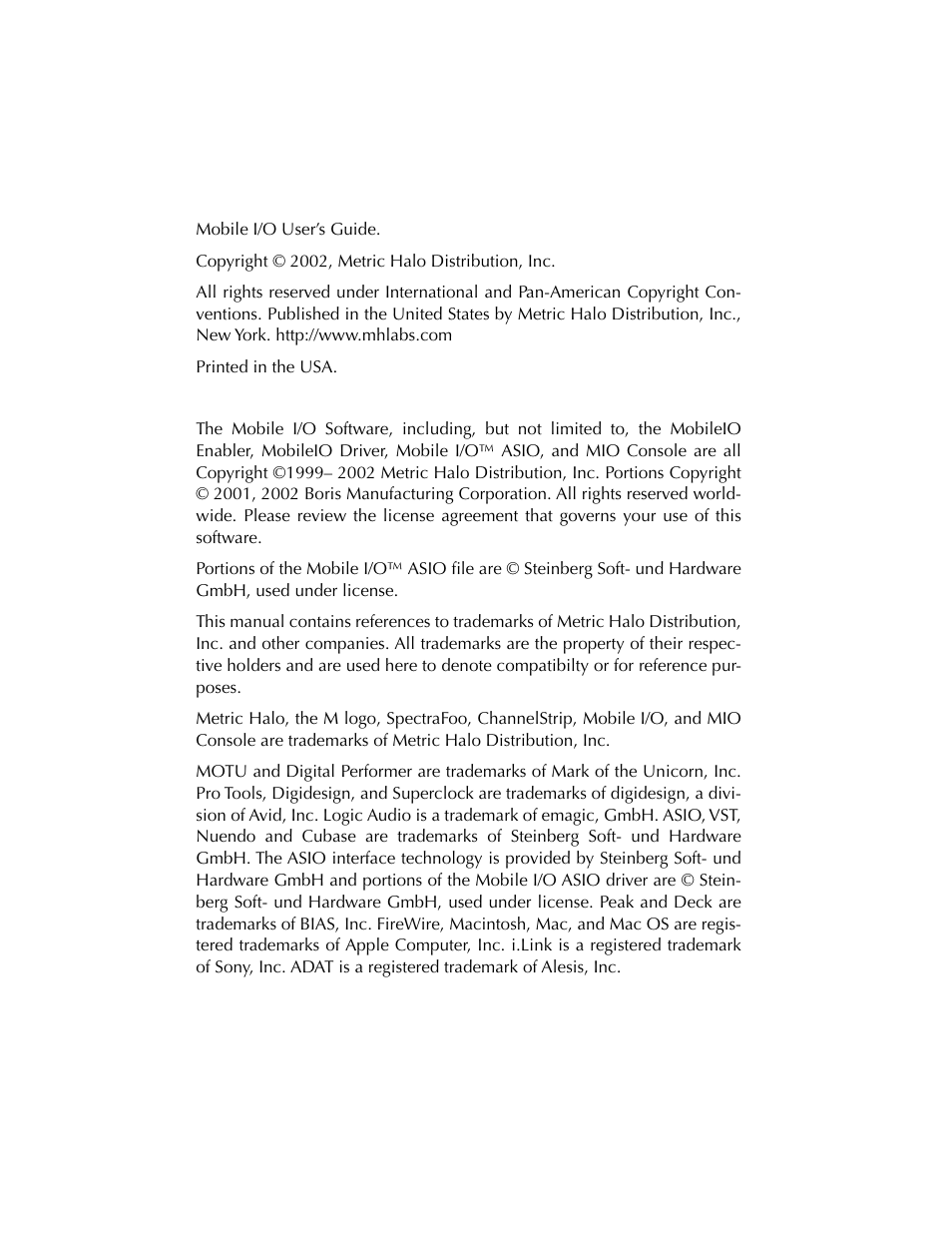 Metric Halo 2882 operating guide User Manual | Page 2 / 109