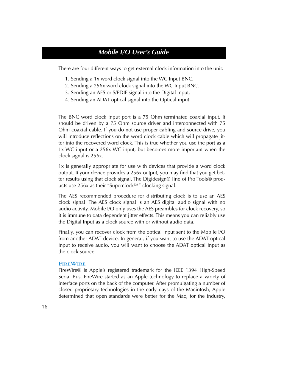 Firewire, Mobile i/o user’s guide | Metric Halo 2882 operating guide User Manual | Page 24 / 109