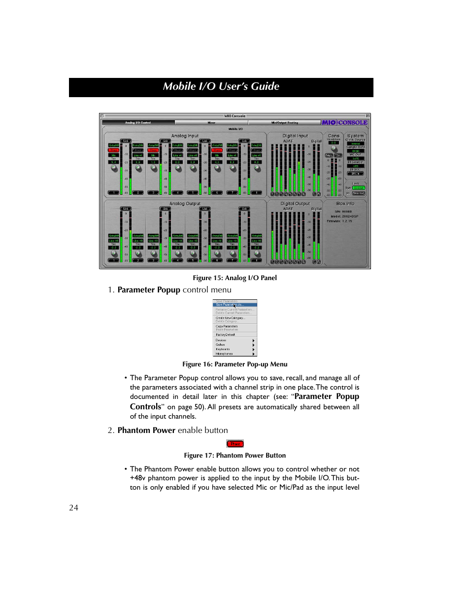 Figure 15, Figure 16, Figure 17 | Mobile i/o user’s guide | Metric Halo 2882 operating guide User Manual | Page 32 / 109