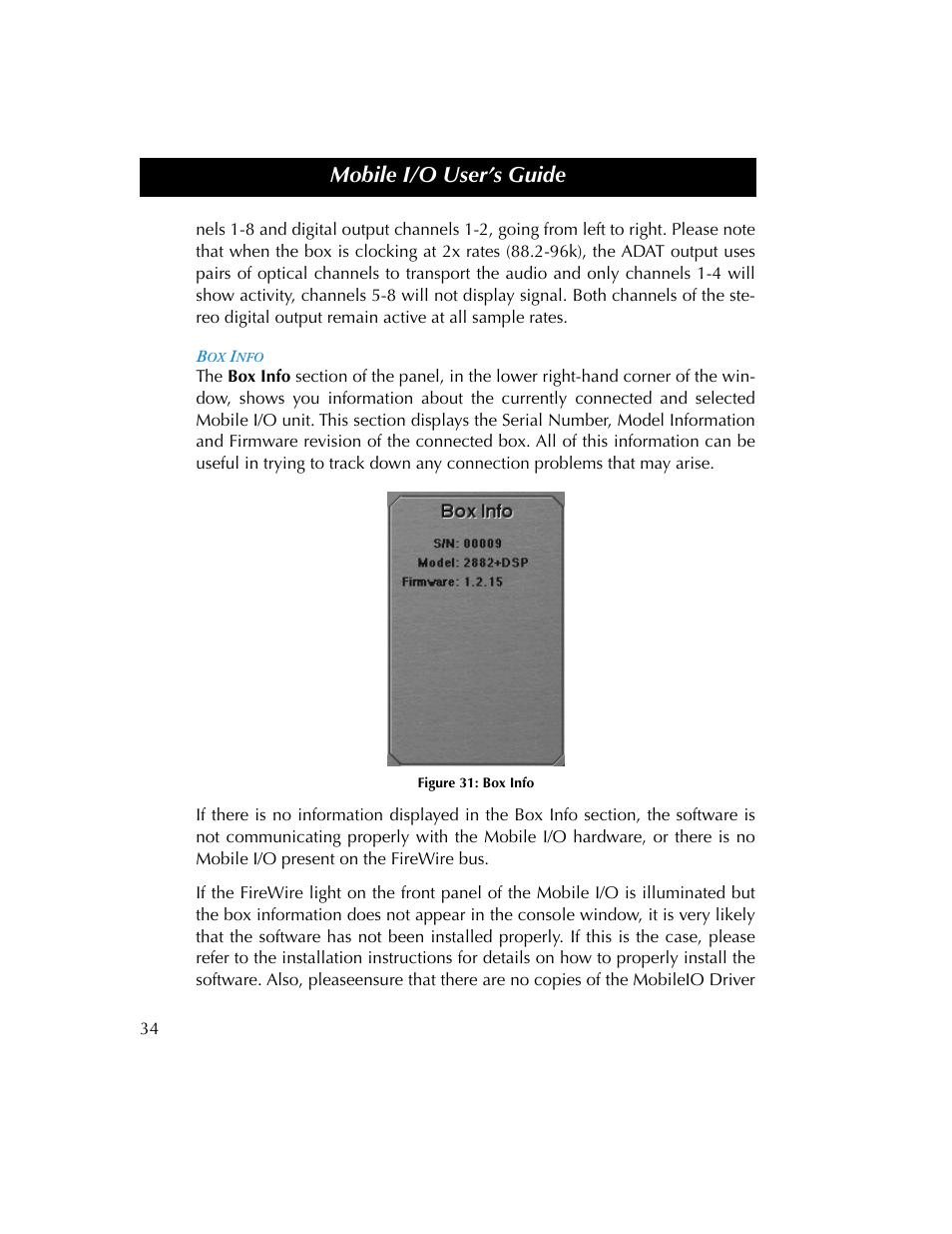 Box info, Figure 31, Mobile i/o user’s guide | Metric Halo 2882 operating guide User Manual | Page 42 / 109