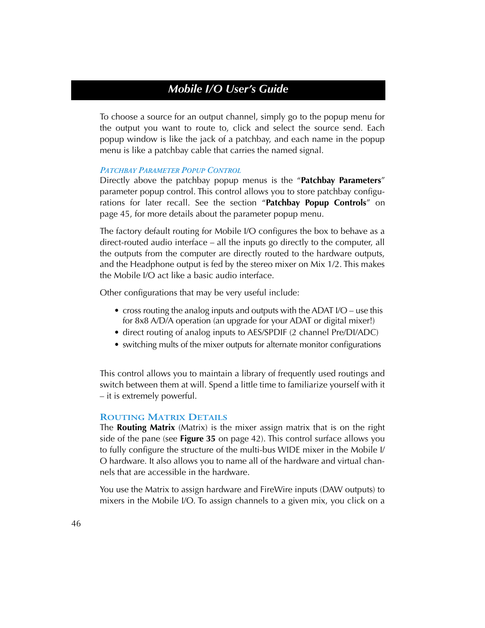 Patchbay parameter popup control, Routing matrix details, Mobile i/o user’s guide | Metric Halo 2882 operating guide User Manual | Page 54 / 109