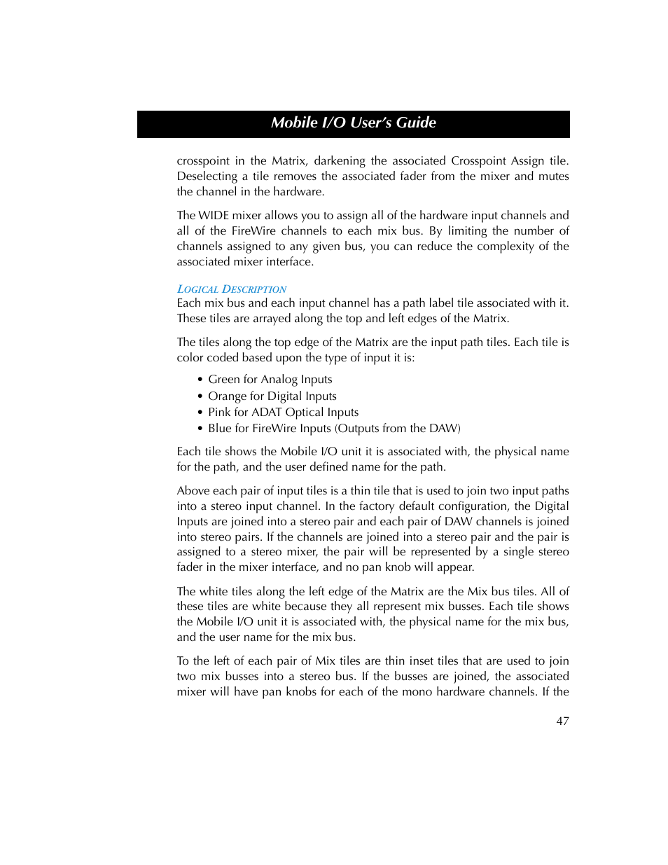Logical description, Mobile i/o user’s guide | Metric Halo 2882 operating guide User Manual | Page 55 / 109