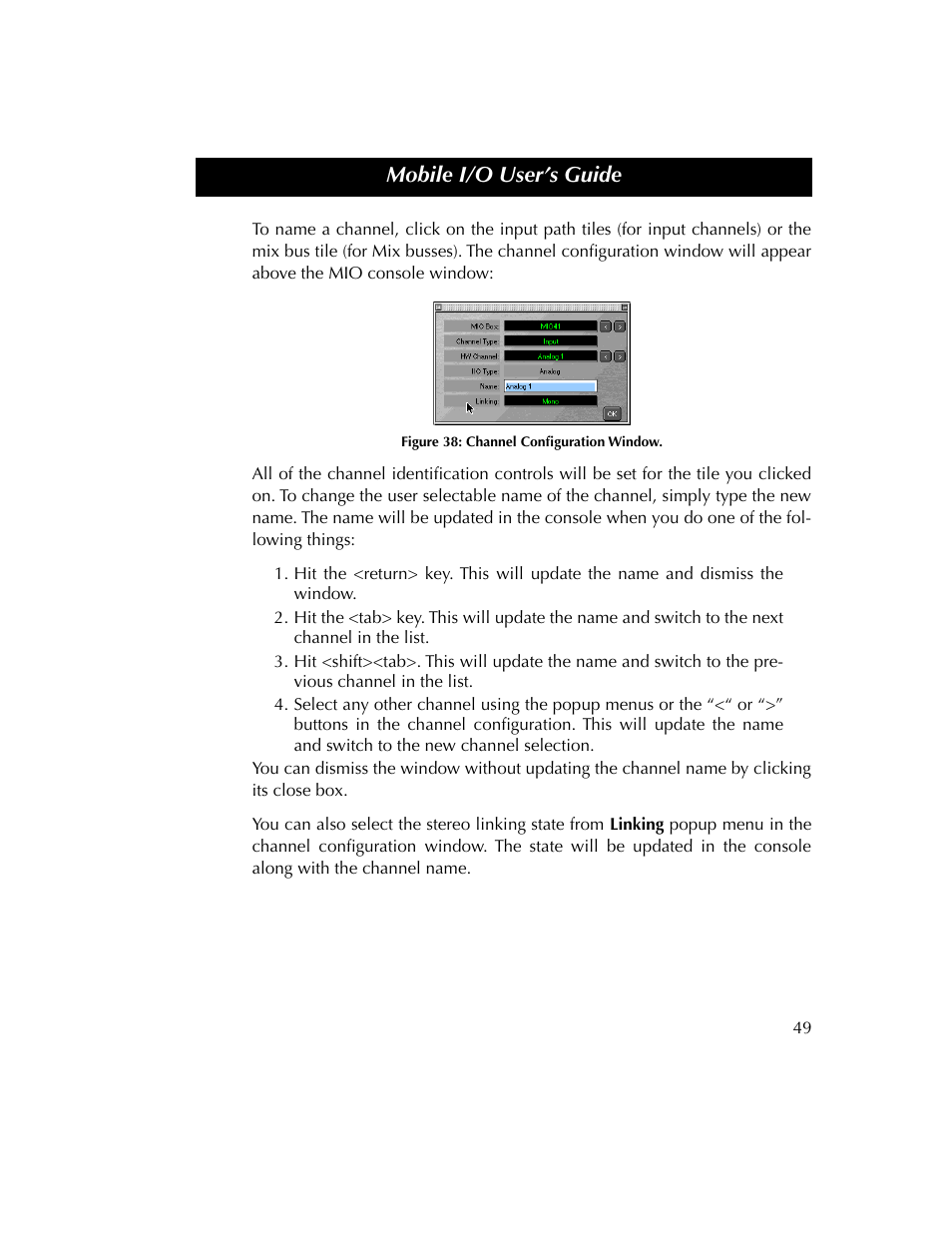 Figure 38, Mobile i/o user’s guide | Metric Halo 2882 operating guide User Manual | Page 57 / 109