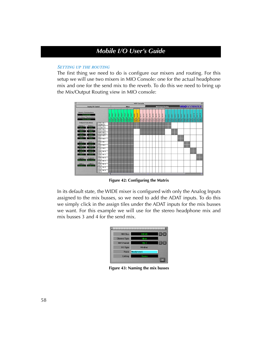 Setting up the routing, Figure 42, Figure 43 | Mobile i/o user’s guide | Metric Halo 2882 operating guide User Manual | Page 66 / 109