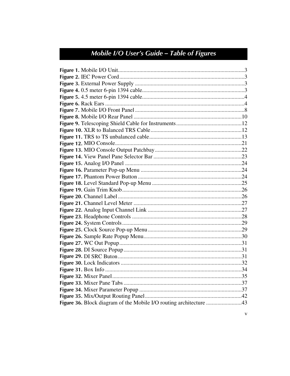 Mobile i/o user’s guide – table of figures | Metric Halo 2882 operating guide User Manual | Page 7 / 109