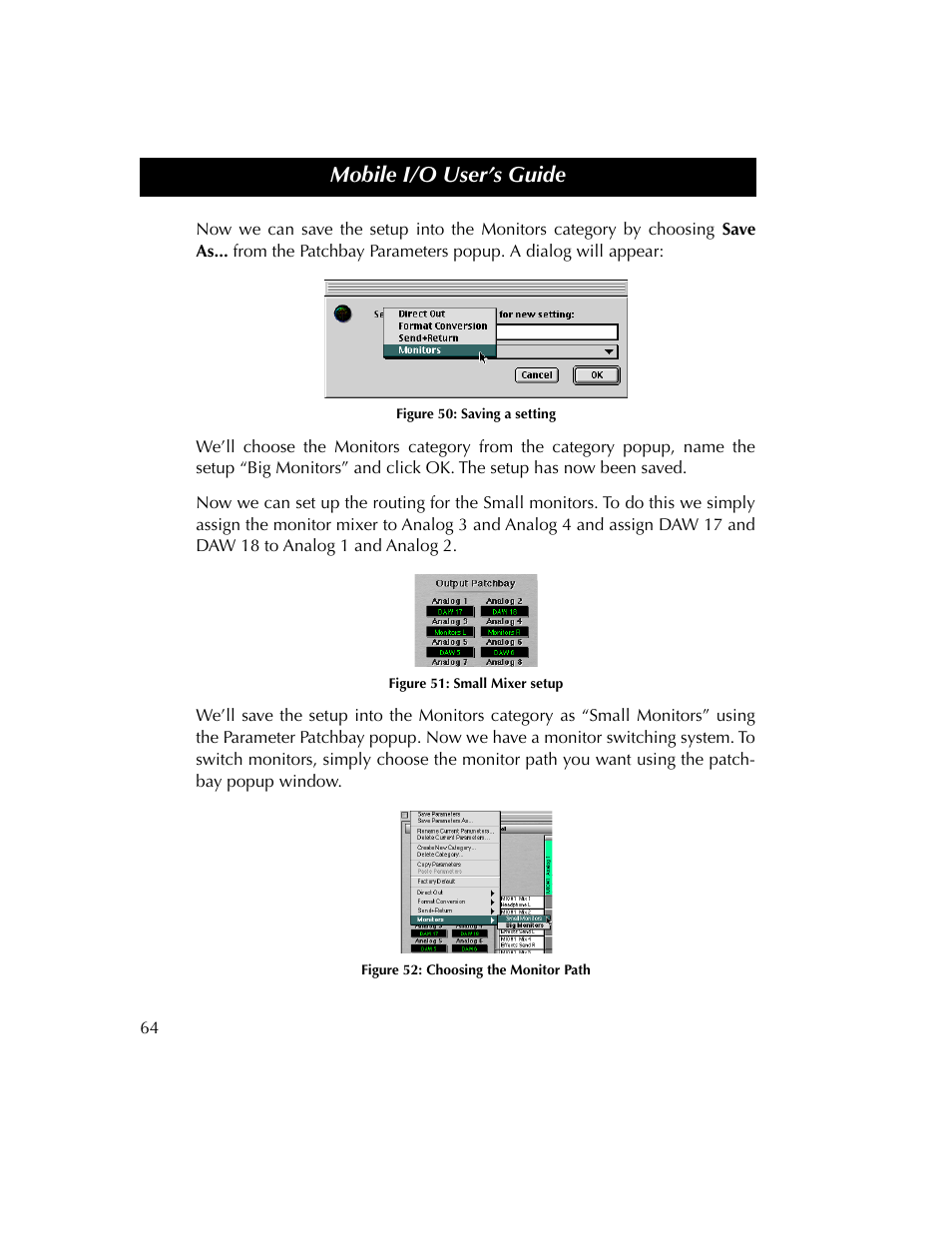 Figure 50, Figure 51, Figure 52 | Mobile i/o user’s guide | Metric Halo 2882 operating guide User Manual | Page 72 / 109