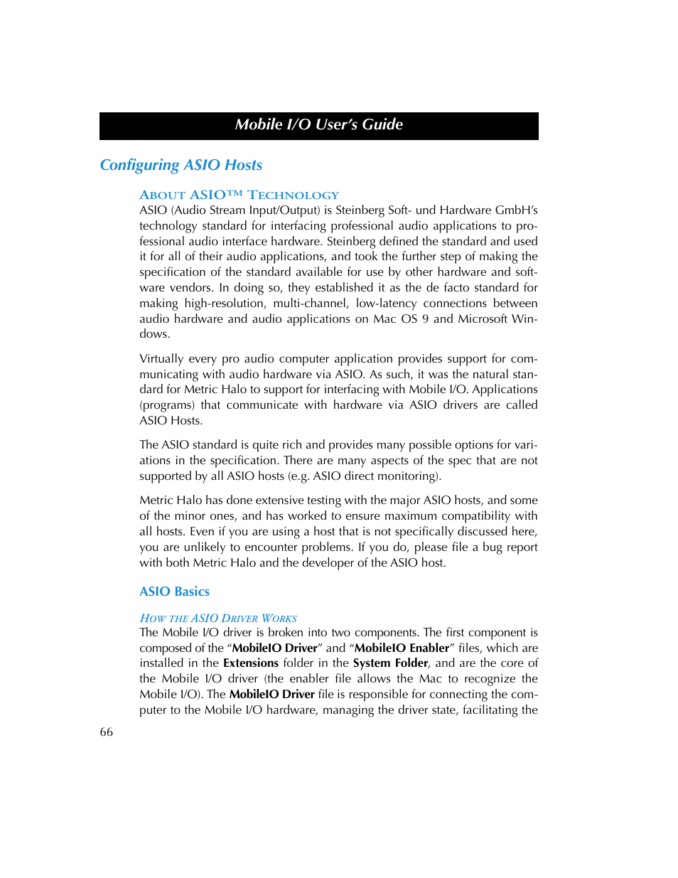 Configuring asio hosts, About asio™ technology, Asio basics | How the asio driver works, Mobile i/o user’s guide | Metric Halo 2882 operating guide User Manual | Page 74 / 109