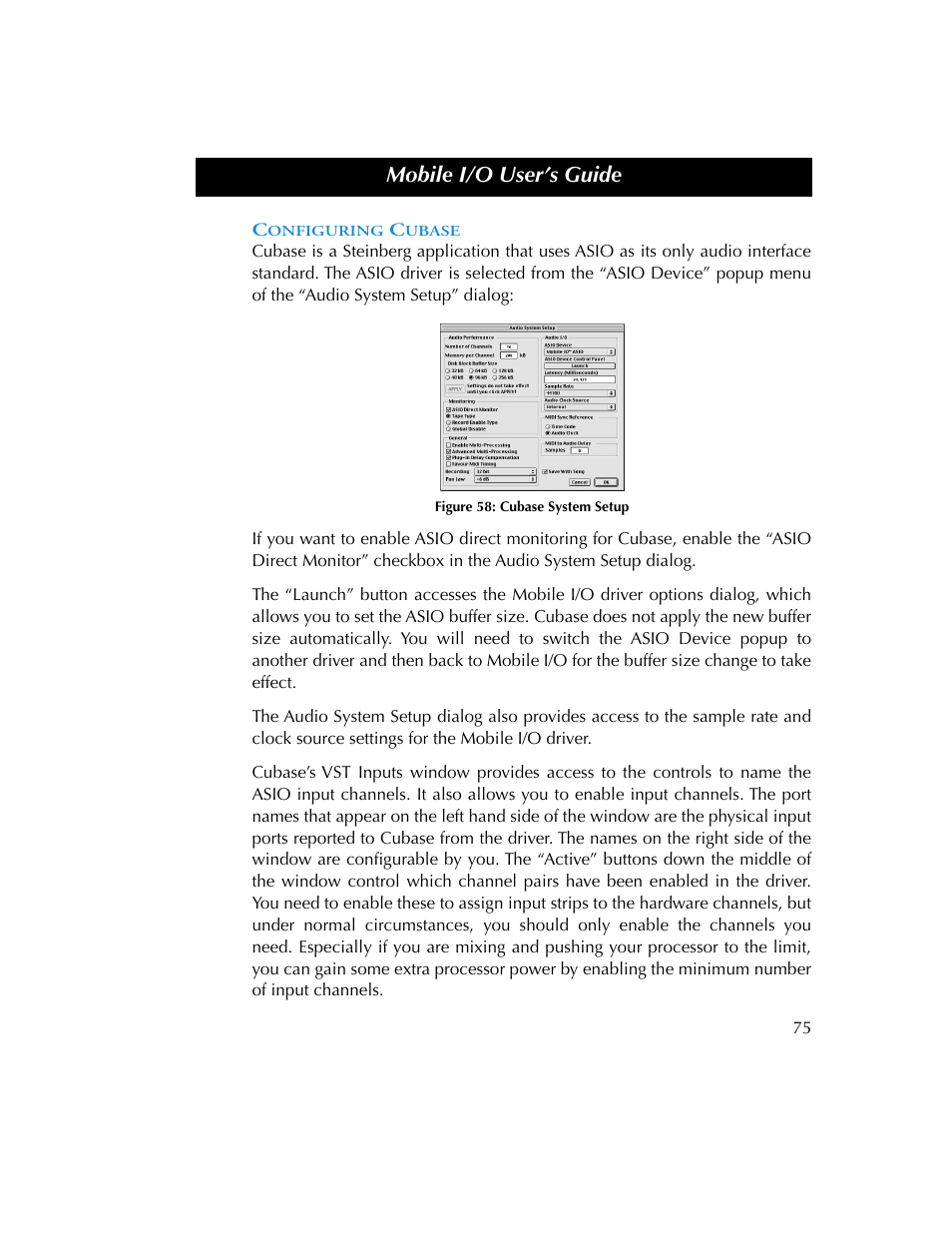 Configuring cubase, Figure 58, Mobile i/o user’s guide | Metric Halo 2882 operating guide User Manual | Page 83 / 109