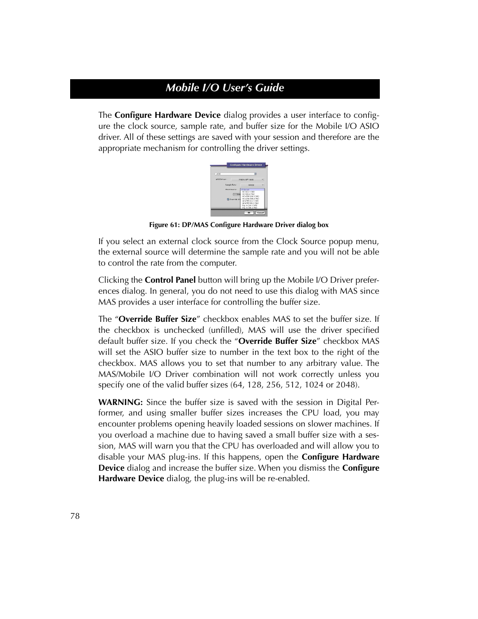 Figure 61, Mobile i/o user’s guide | Metric Halo 2882 operating guide User Manual | Page 86 / 109