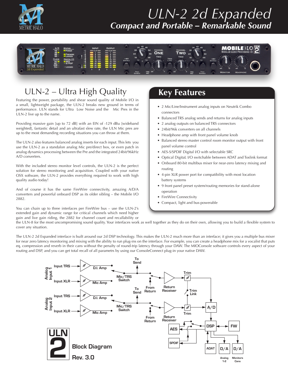 Metric Halo ULN-2 operating guide User Manual | 2 pages