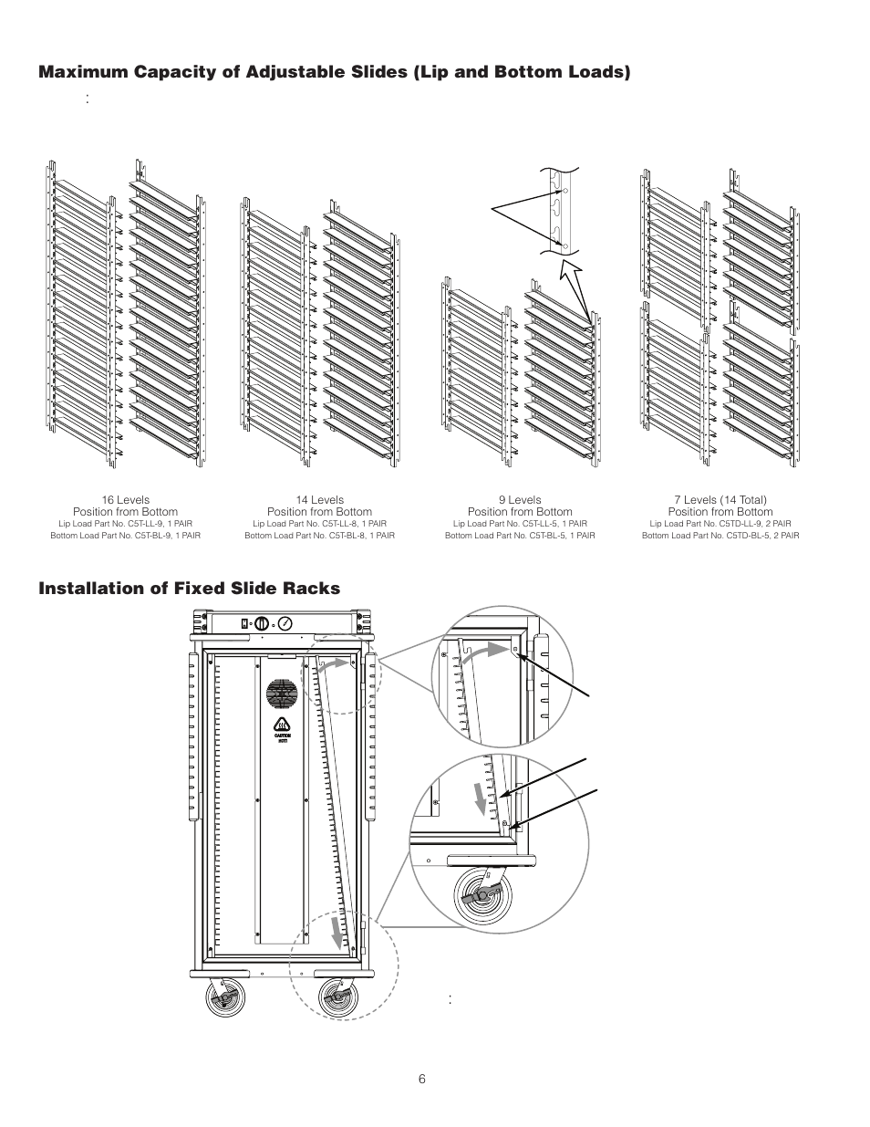 Installation of fixed slide racks | Metro T-Series Hot Food Holding Cabinets User Manual | Page 6 / 24