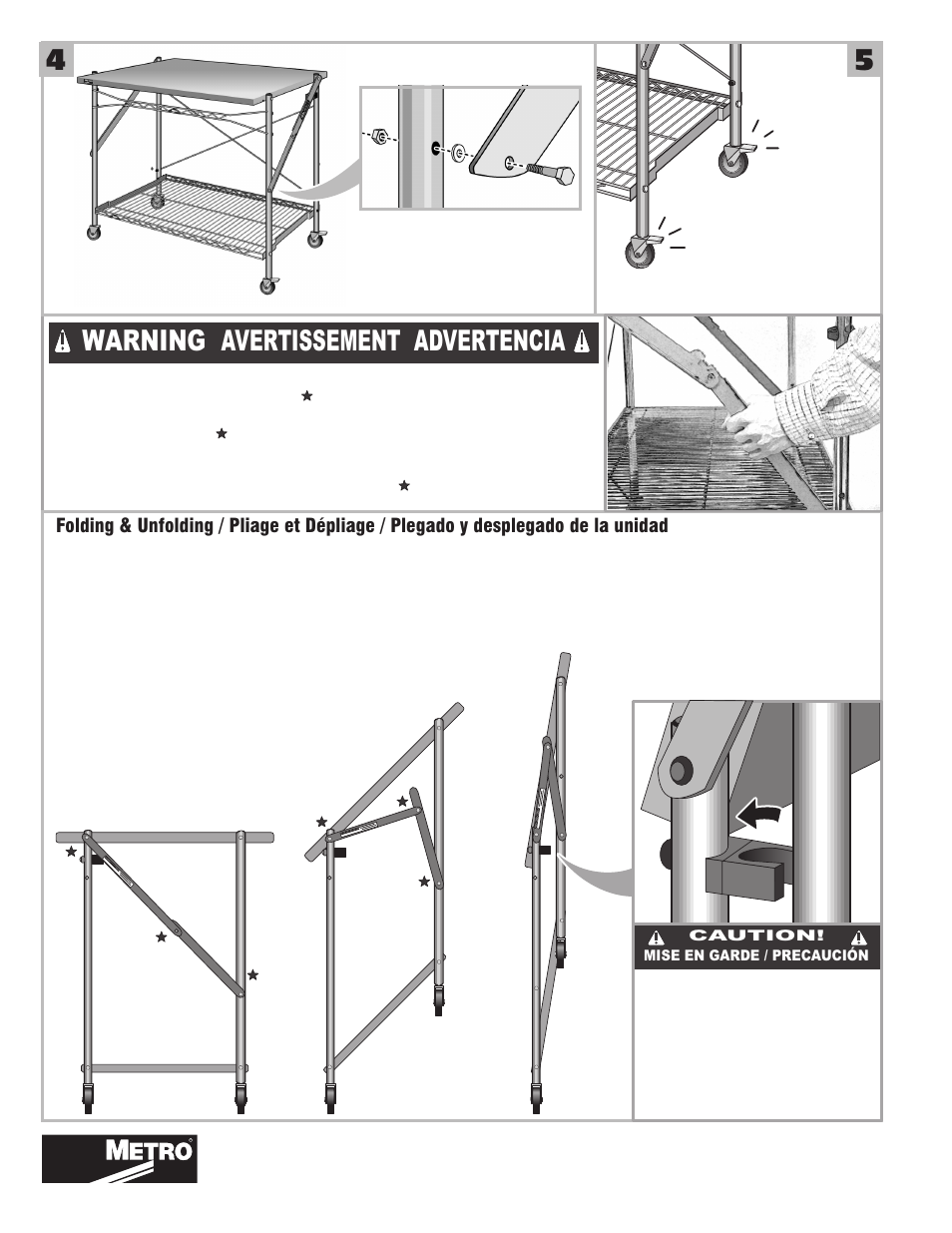 Warning, Avertissement advertencia, Inter 4 5 | Metro Folding Work Table User Manual | Page 2 / 2