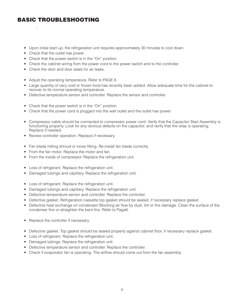Basic troubleshooting | Metro R-Series Mobile Refrigerators User Manual | Page 9 / 16