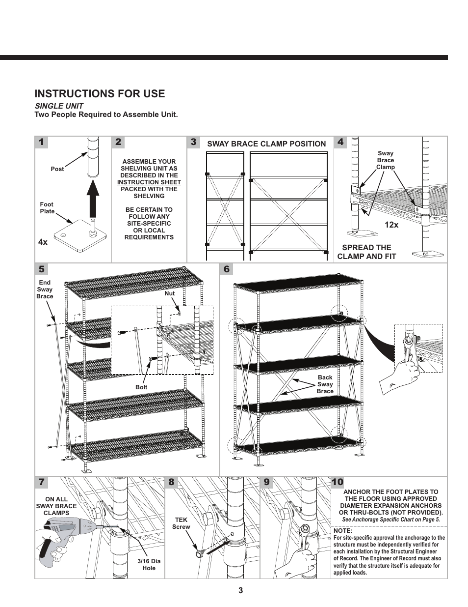 Instructions for use | Metro Seismic Freestanding - Super Adjustable Super Erecta (SASE) and Super Erecta (SES) Shelving Units User Manual | Page 3 / 8