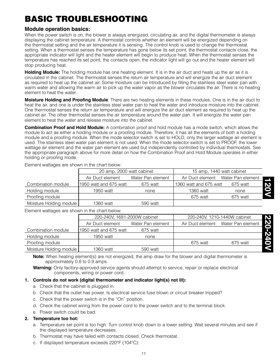 Basic troubleshooting | Metro C5 3 Series Heated Cabinets User Manual | Page 13 / 32