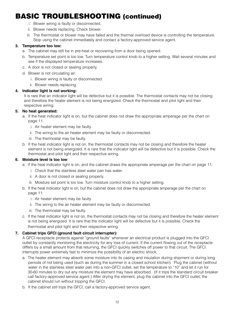 Basic troubleshooting, Continued) | Metro C5 3 Series Heated Cabinets User Manual | Page 14 / 32