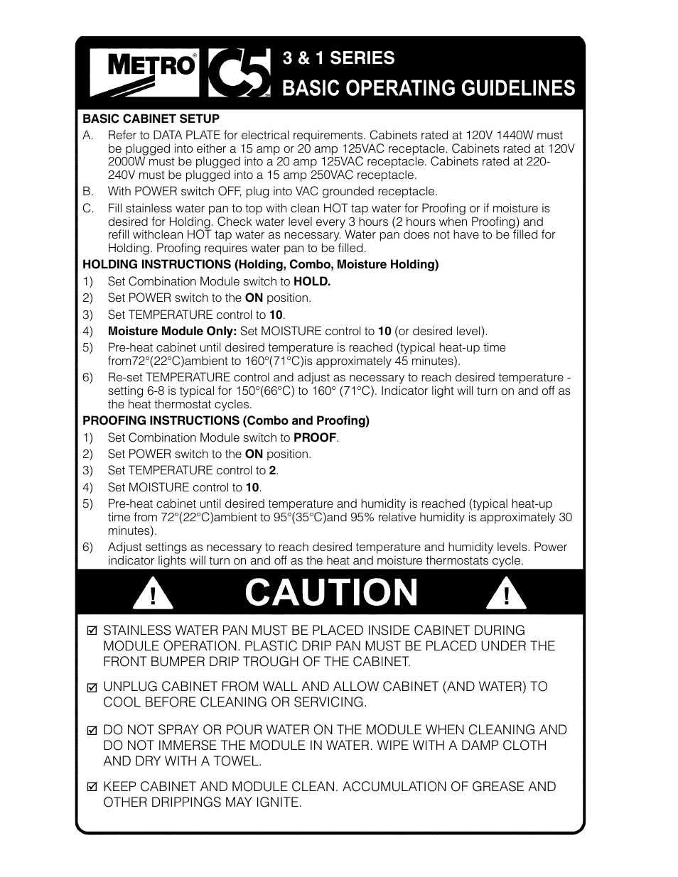 3 & 1 series | Metro C5 3 Series Heated Cabinets User Manual | Page 2 / 32