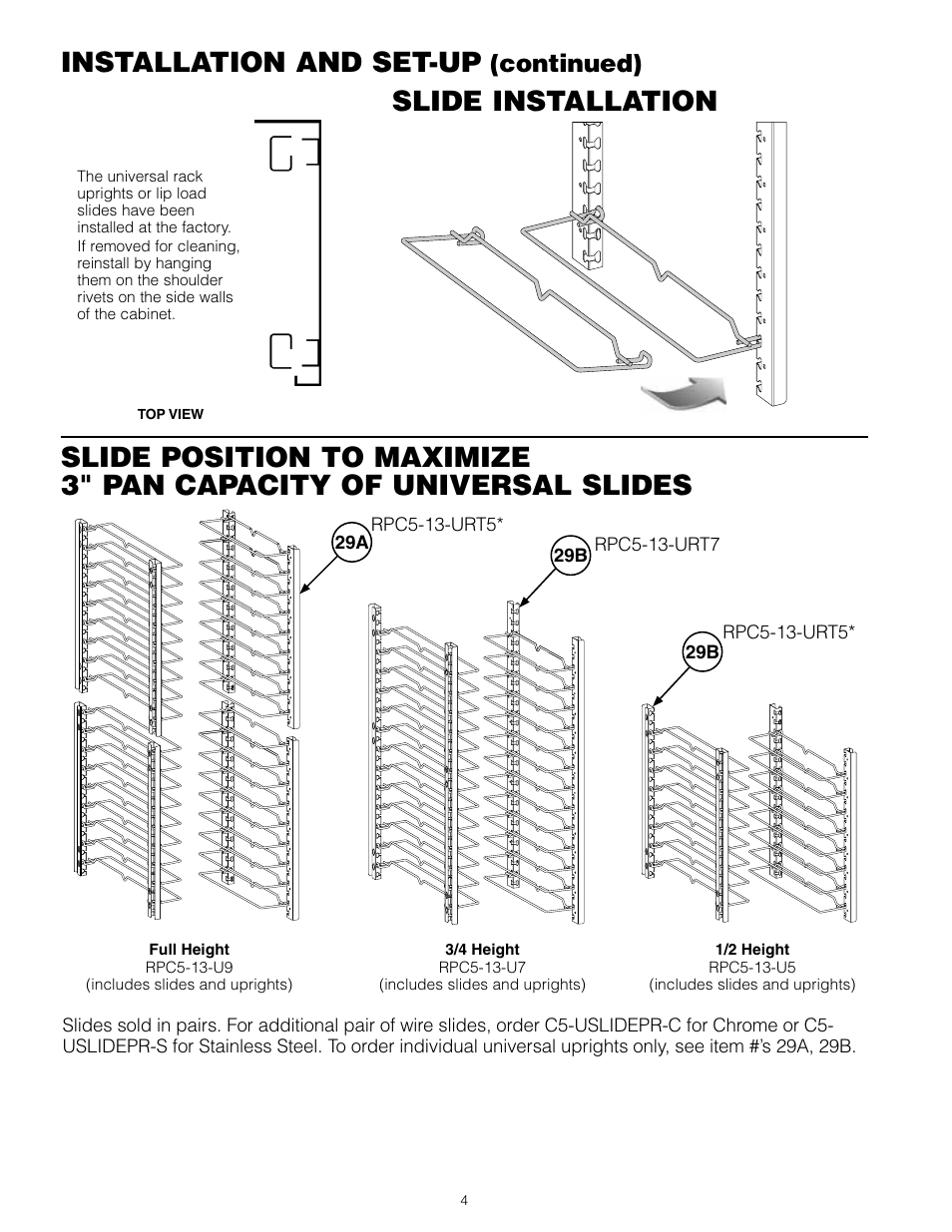 Slide installation, Installation and set-up, Continued) | Metro C5 3 Series Heated Cabinets User Manual | Page 6 / 32