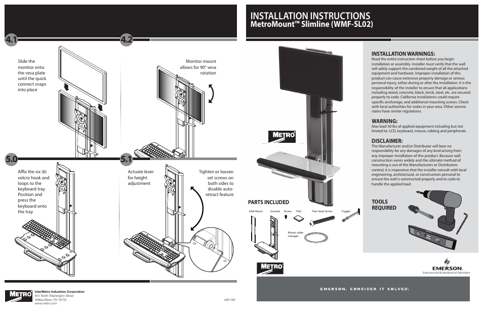 Metro MetroMount Slimline (WMF-SL02) User Manual | 2 pages