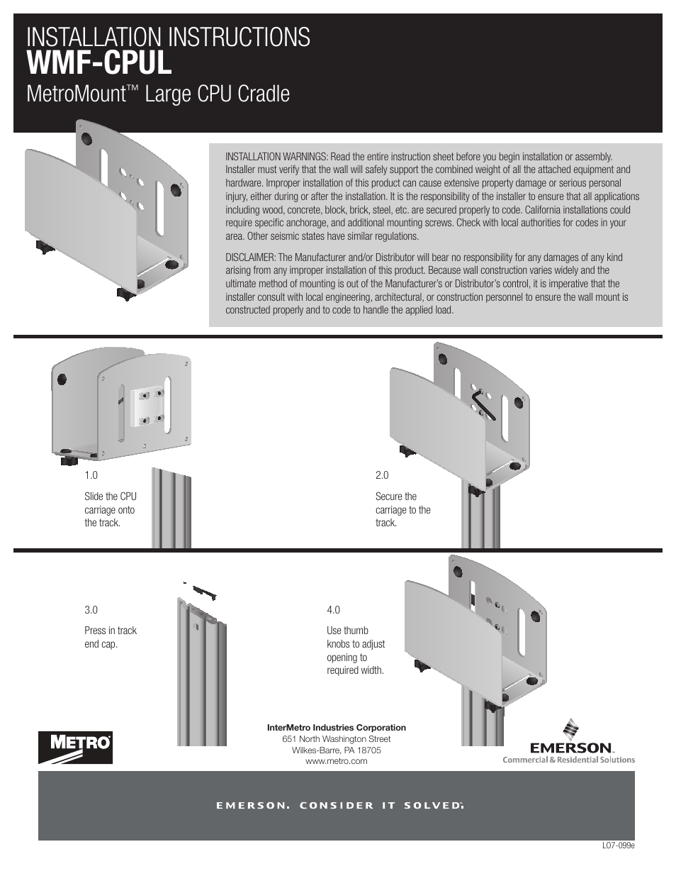 Metro MetroMount Large CPU Cradle User Manual | 1 page