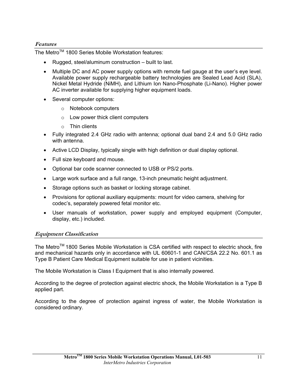 Metro 1800 Series Mobile Workstation User Manual | Page 11 / 40