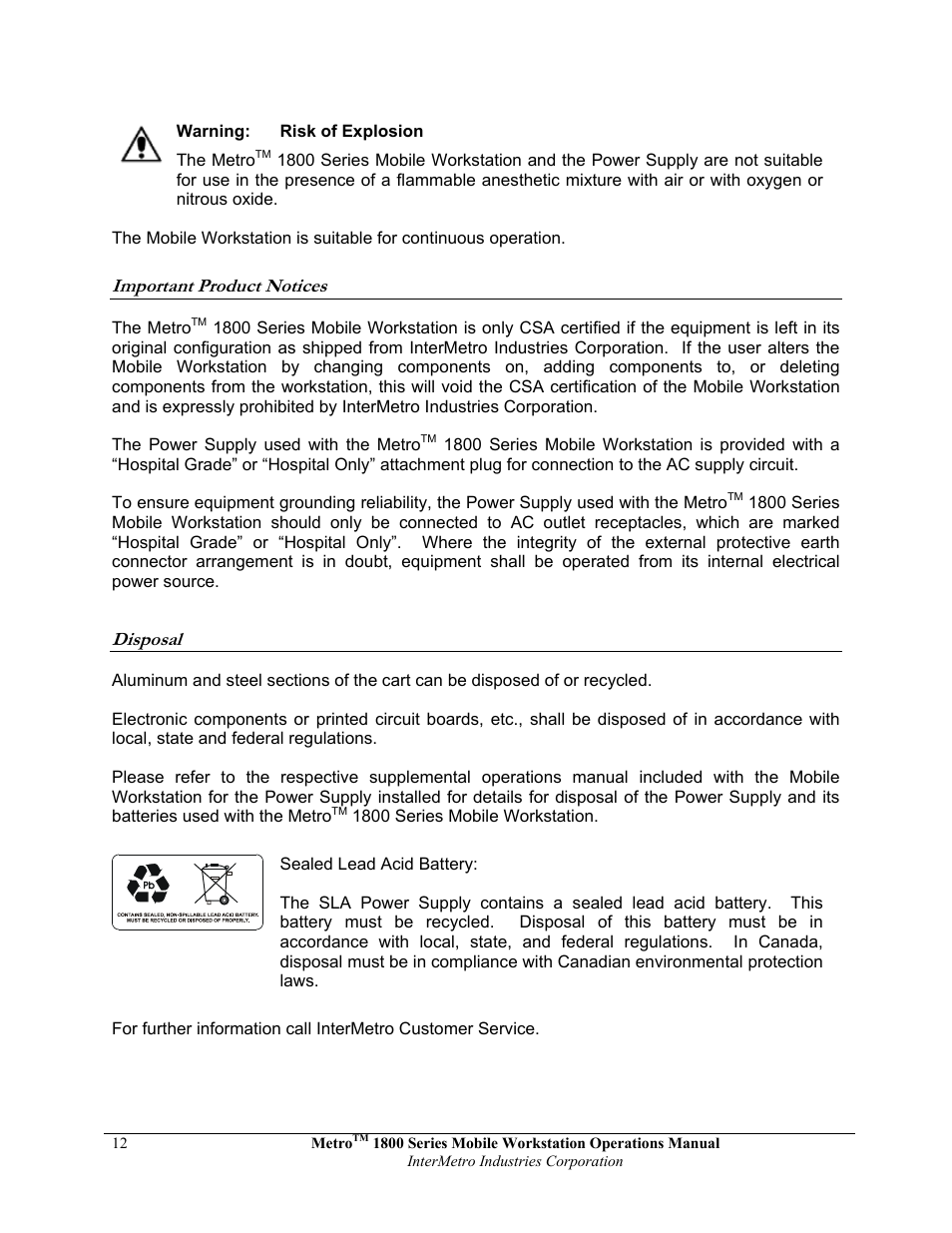 Metro 1800 Series Mobile Workstation User Manual | Page 12 / 40