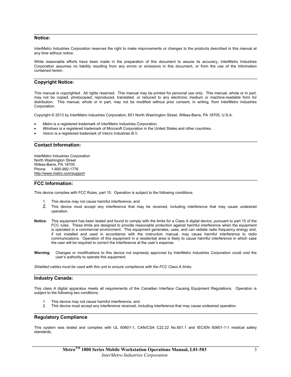 Metro 1800 Series Mobile Workstation User Manual | Page 3 / 40