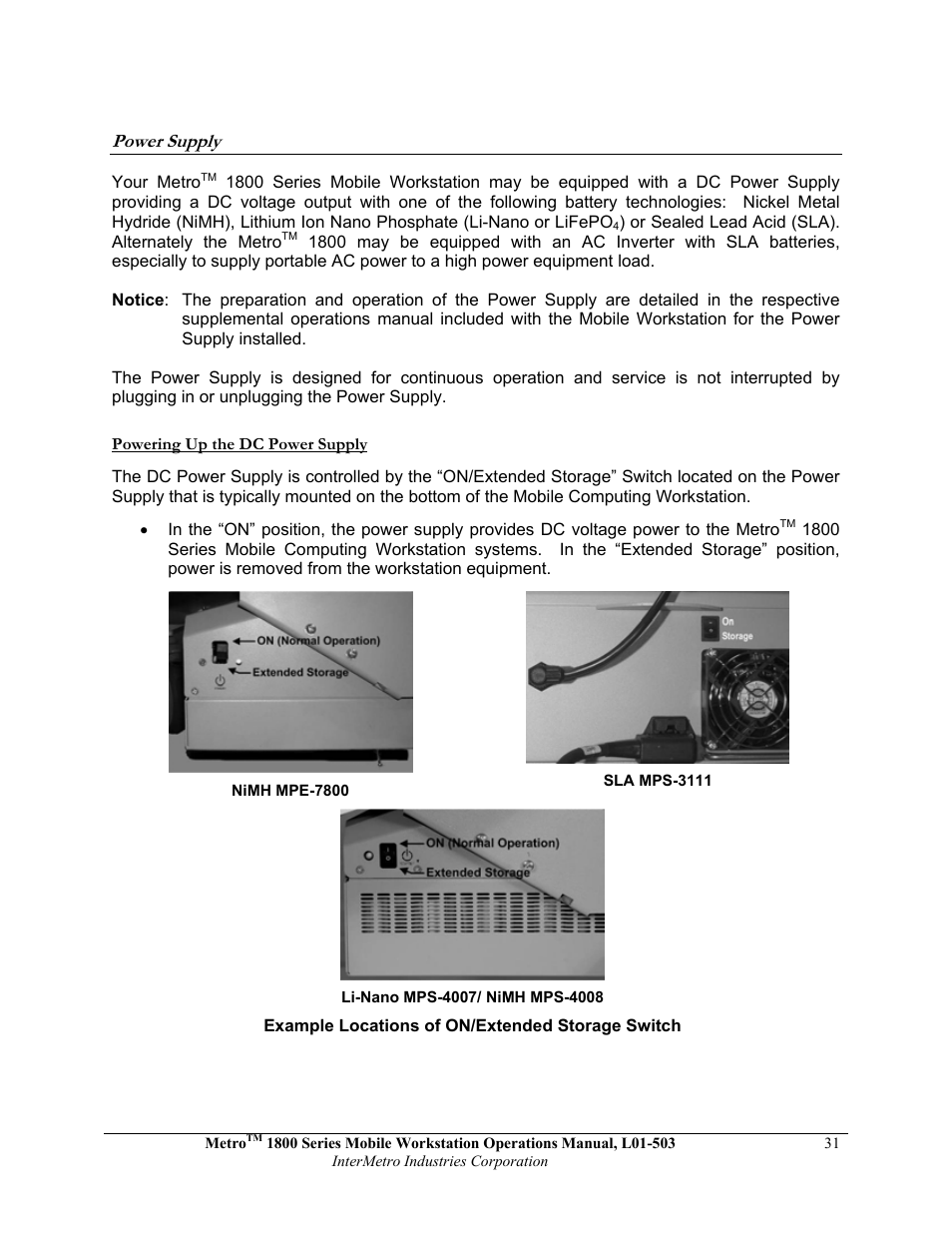 Power supply | Metro 1800 Series Mobile Workstation User Manual | Page 31 / 40