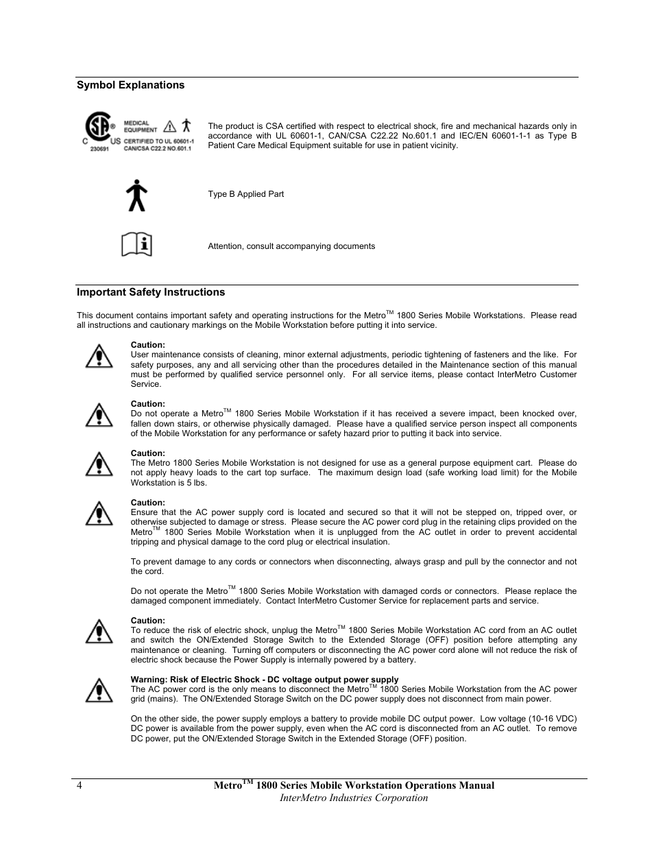 Metro 1800 Series Mobile Workstation User Manual | Page 4 / 40