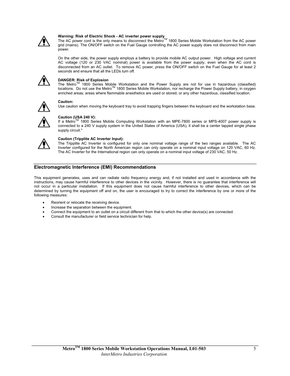 Metro 1800 Series Mobile Workstation User Manual | Page 5 / 40