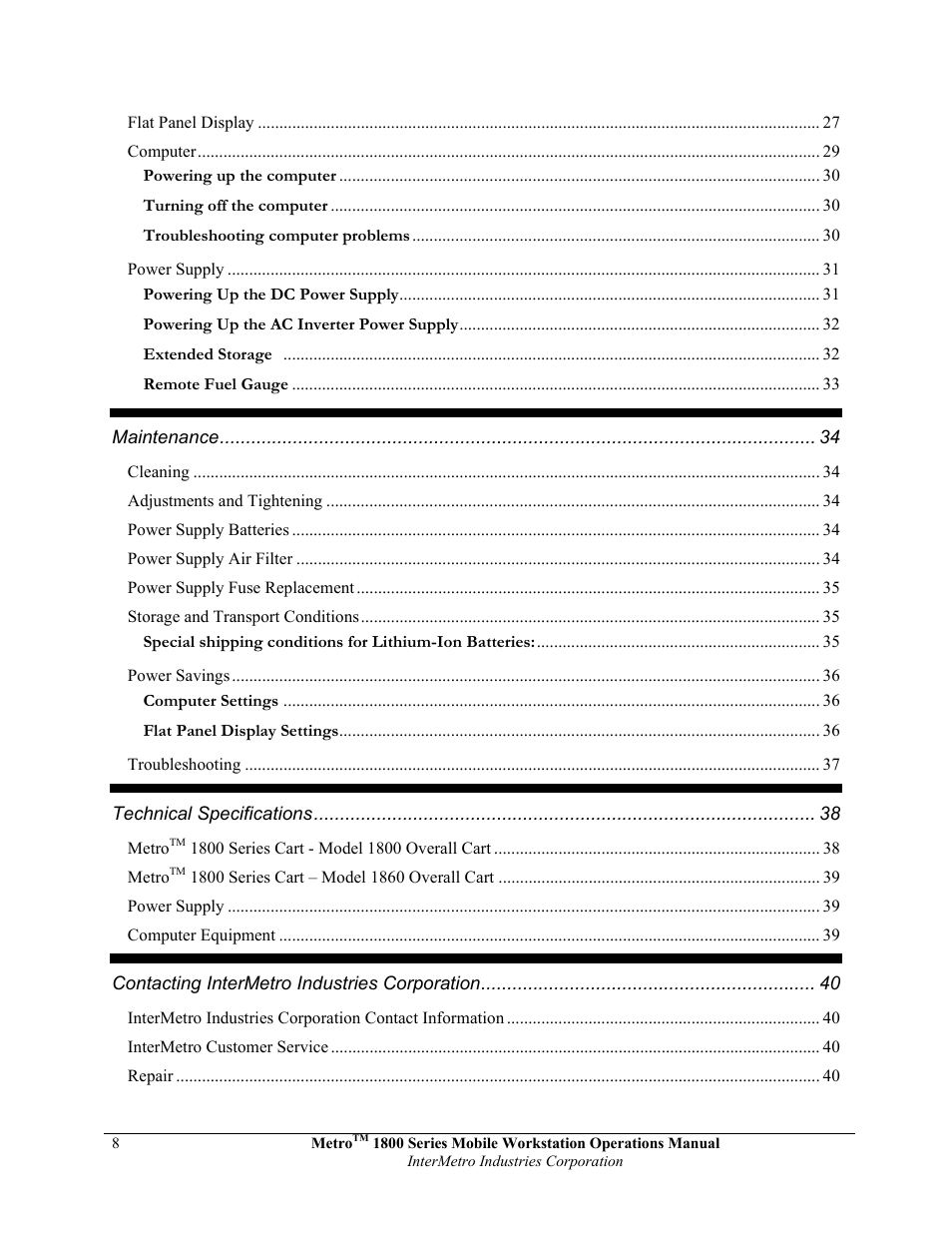 Metro 1800 Series Mobile Workstation User Manual | Page 8 / 40