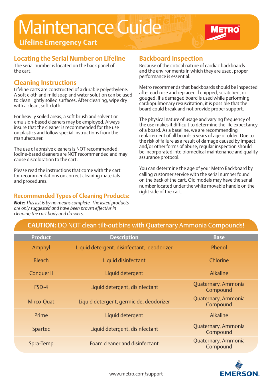 Maintenance guide, Lifeline emergency cart | Metro Lifeline Emergency Cart User Manual | Page 2 / 2
