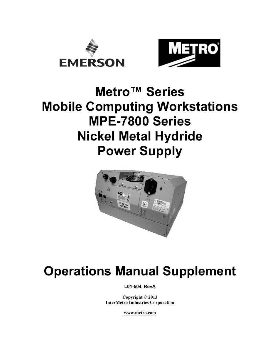 Metro Mobile Computing Workstations MPE-7800 Series Nickel Metal Hydride Power Supply User Manual | 64 pages