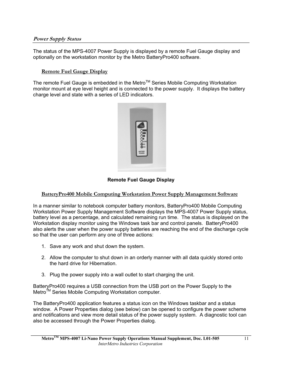 Metro Mobile Computing Workstations MPS-4007 Lithium Ion Nano-Phosphate Power Supply User Manual | Page 11 / 52