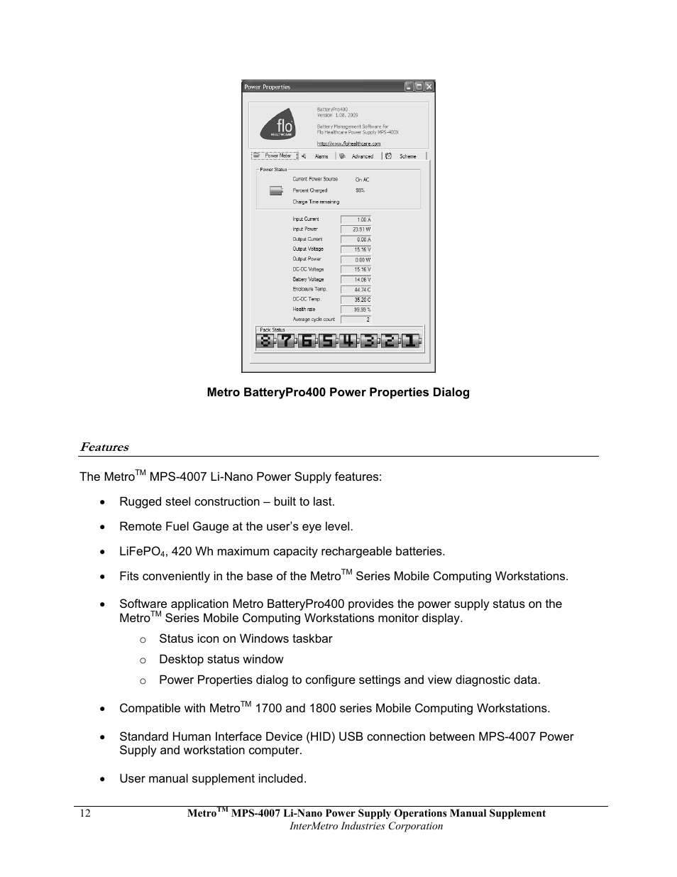 Features | Metro Mobile Computing Workstations MPS-4007 Lithium Ion Nano-Phosphate Power Supply User Manual | Page 12 / 52