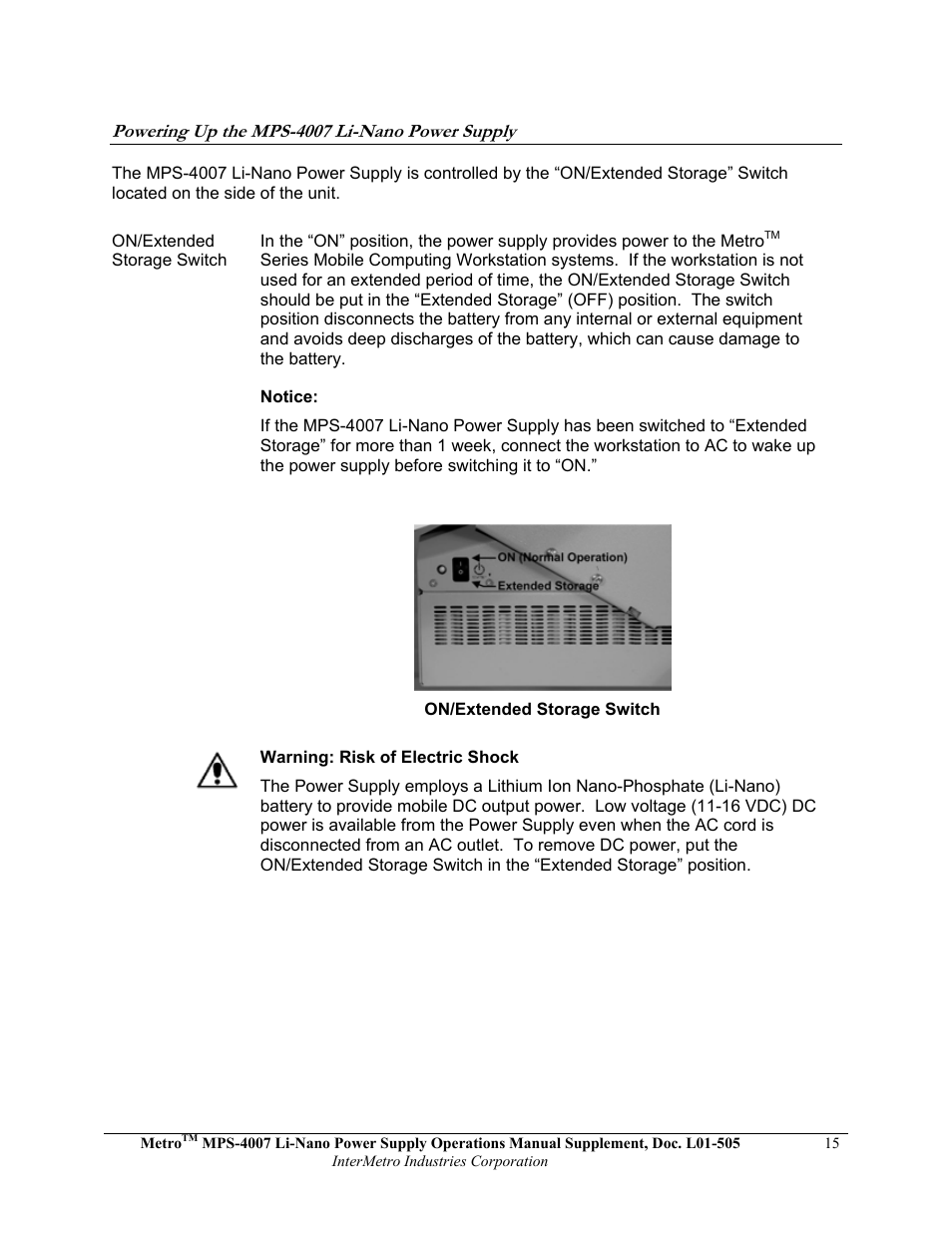 Metro Mobile Computing Workstations MPS-4007 Lithium Ion Nano-Phosphate Power Supply User Manual | Page 15 / 52