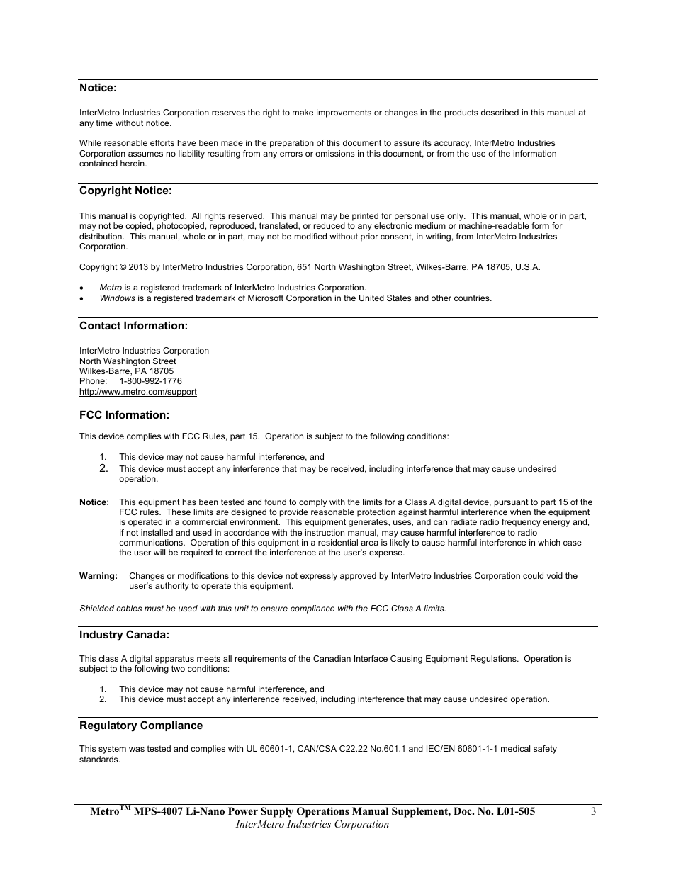 Metro Mobile Computing Workstations MPS-4007 Lithium Ion Nano-Phosphate Power Supply User Manual | Page 3 / 52