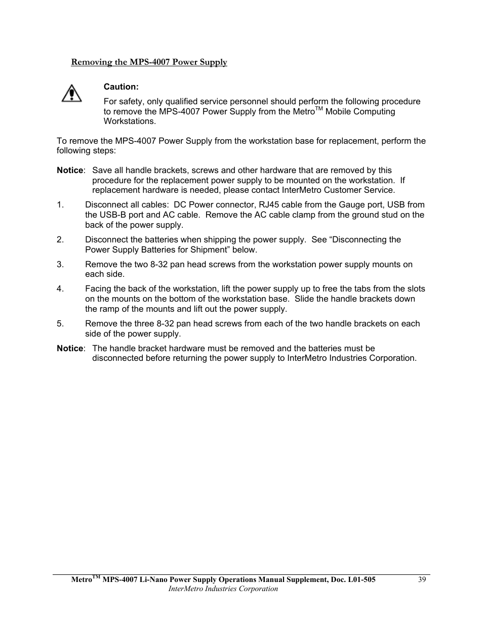 Metro Mobile Computing Workstations MPS-4007 Lithium Ion Nano-Phosphate Power Supply User Manual | Page 39 / 52