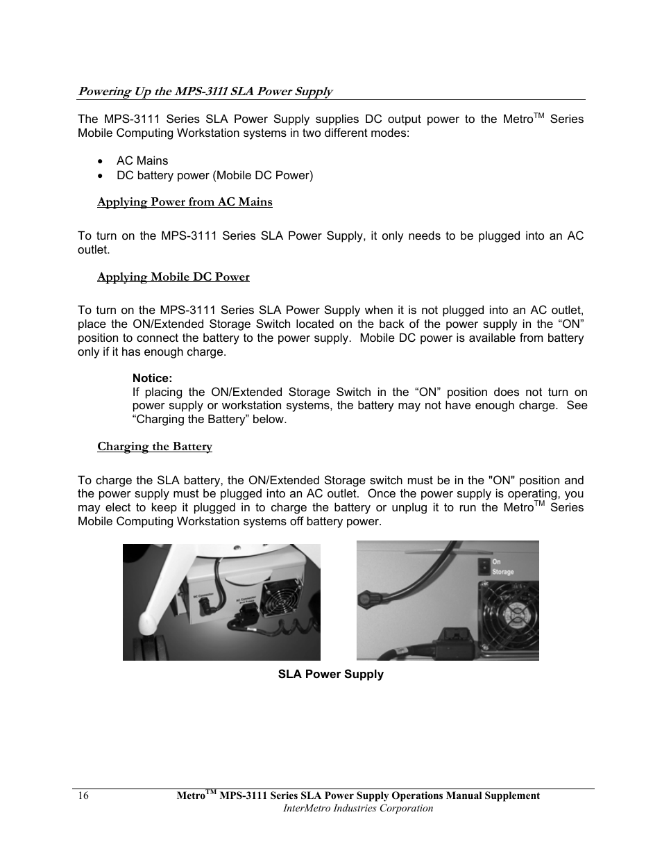 Metro Mobile Computing Workstations MPS-3111 Series Sealed Lead Acid Power Supply User Manual | Page 16 / 36