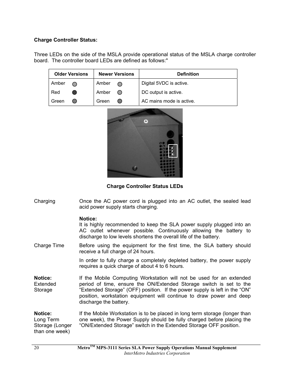 Metro Mobile Computing Workstations MPS-3111 Series Sealed Lead Acid Power Supply User Manual | Page 20 / 36