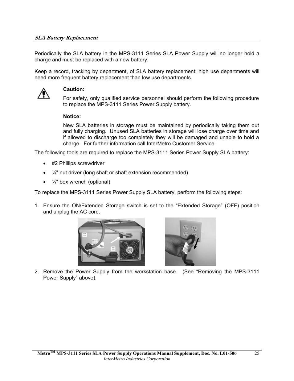 Metro Mobile Computing Workstations MPS-3111 Series Sealed Lead Acid Power Supply User Manual | Page 25 / 36