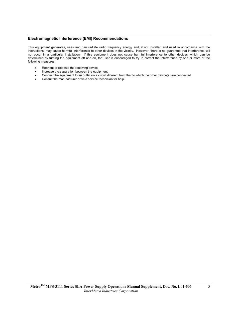 Metro Mobile Computing Workstations MPS-3111 Series Sealed Lead Acid Power Supply User Manual | Page 5 / 36