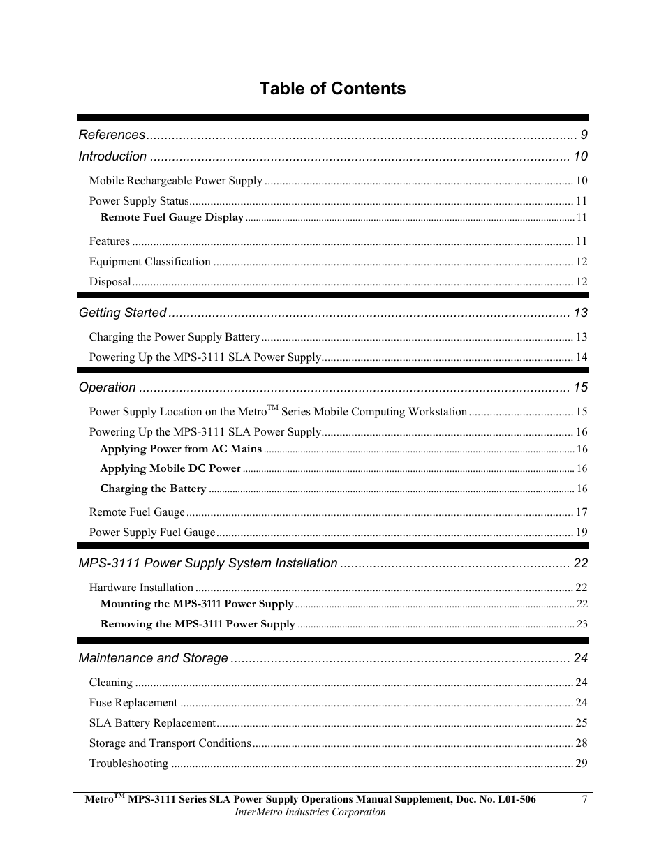 Metro Mobile Computing Workstations MPS-3111 Series Sealed Lead Acid Power Supply User Manual | Page 7 / 36