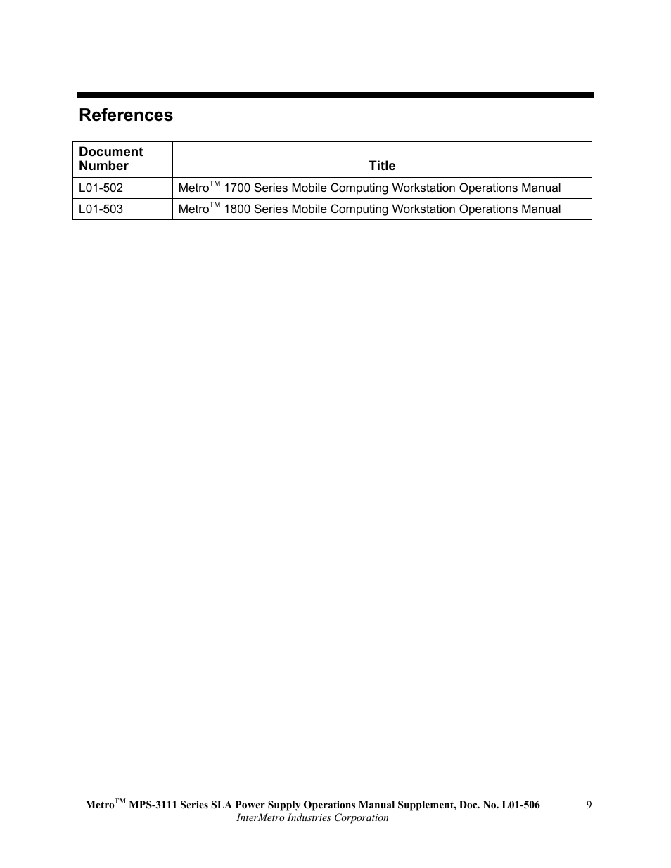 References | Metro Mobile Computing Workstations MPS-3111 Series Sealed Lead Acid Power Supply User Manual | Page 9 / 36