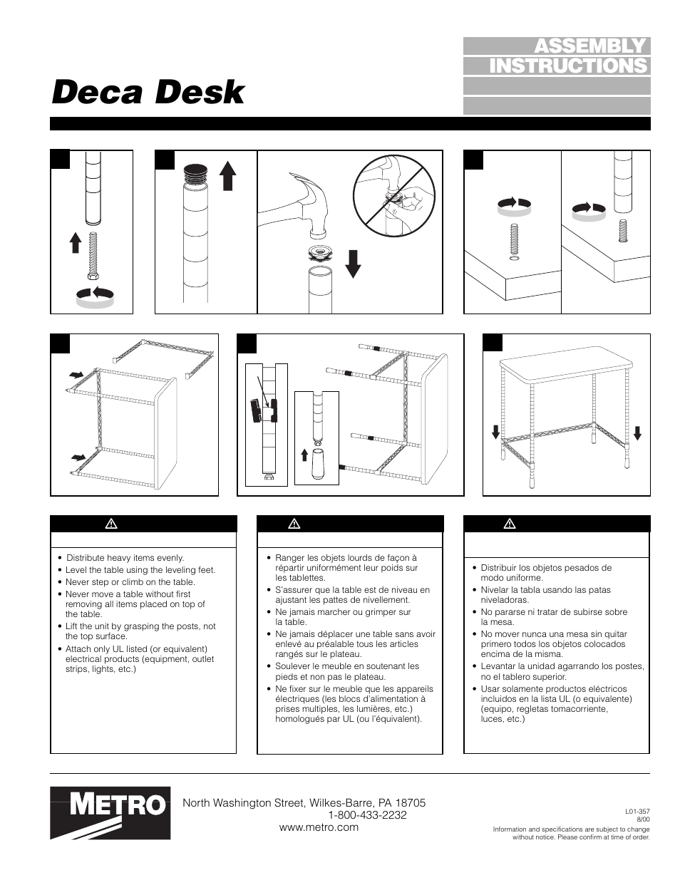 Metro Deca Desk User Manual | 1 page