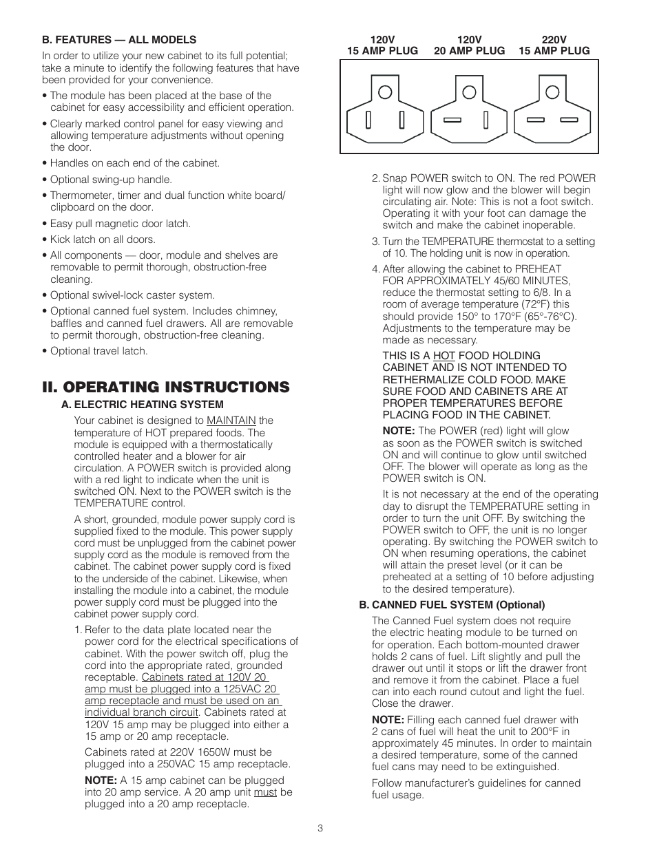 Ii. operating instructions | Metro MBQ Heated Banquet Cabinet User Manual | Page 4 / 16